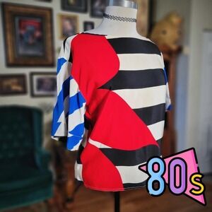 Vintage 80s Chloé Silk Bold Geometric Stripe Color Women's Casual Blouse